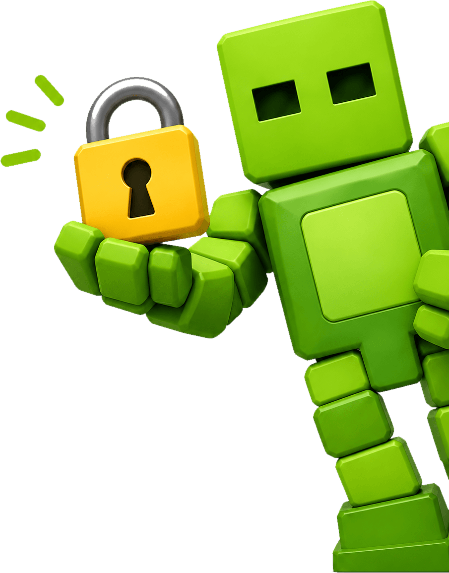 AMwizard – der Golem mit Schloss, Symbol für Datensicherheit